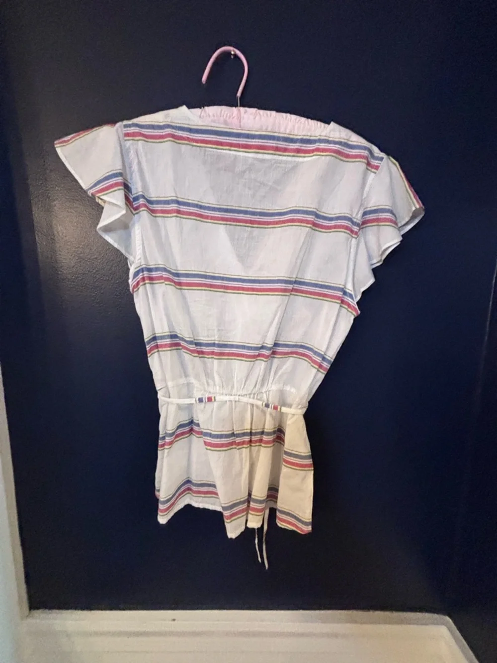 J. Crew Striped V-Neck Wrap Blouse Flutter Sleeve SZ 6 Coquette